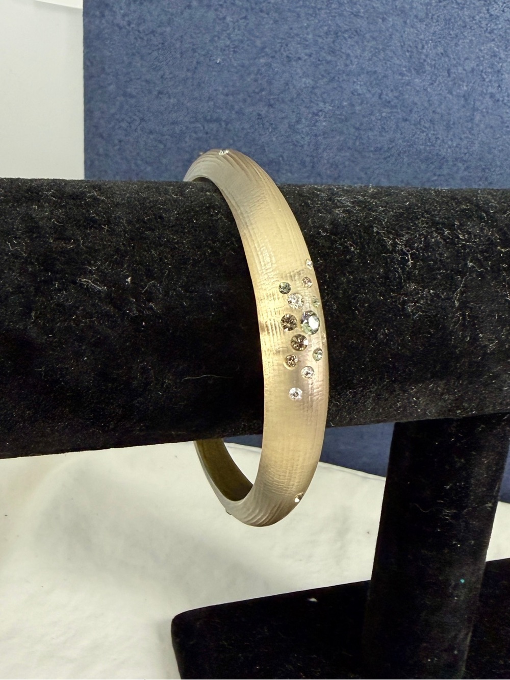 ALEXIS BITTAR Beige Taupe Crystal Bejeweled Tapered Lucite Bangle Bracelet